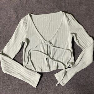 Light Green Ribbed V-Neck Tie Front Cardigan X-Small SO